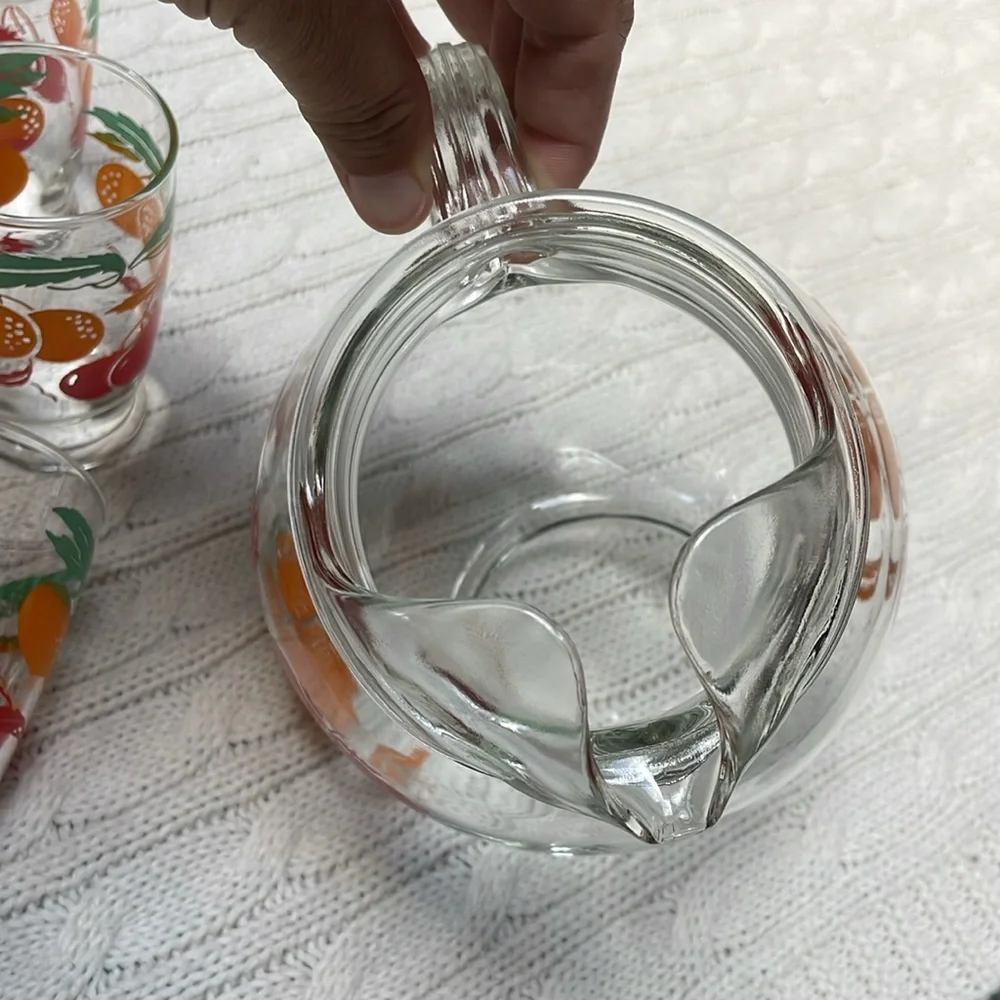 VTG 1950s Anchor Hocking 40oz Juice pitcher & five 4oz glasses orange tomato - Picture 7 of 11